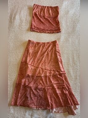 T.J.Maxx Dusty Coral Paisley Tiered Maxi Skirt